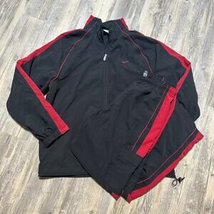 Vintage Nike Track Suit XL Jacket L Pants Black Red Set Men’s 90s Mesh Lined